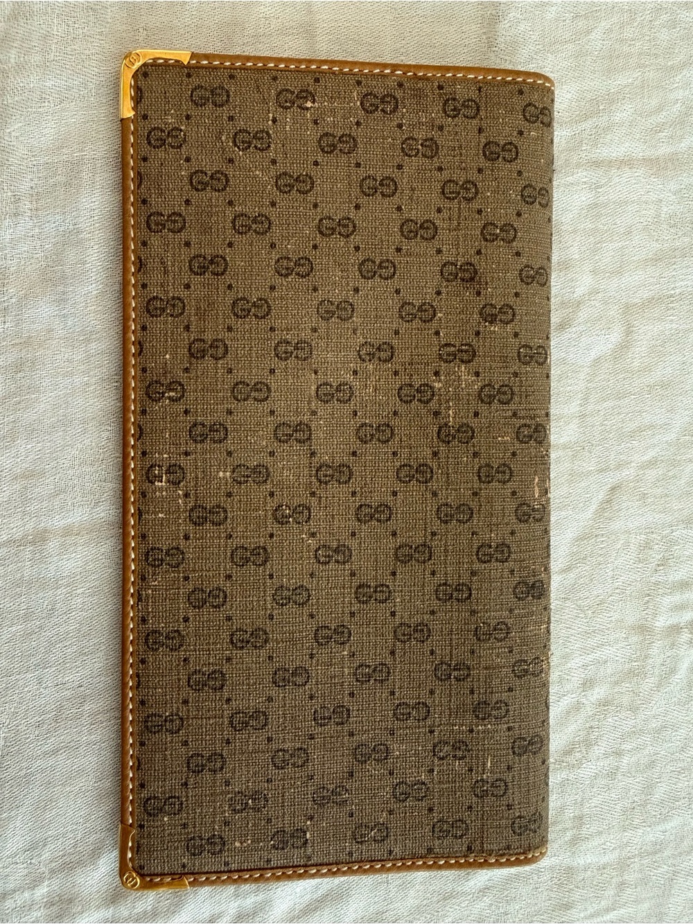 Gucci Brown Monogram Slim Long Wallet with Gold Corners